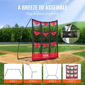 VEVOR 9 Hole Baseball Net, 36&quot;x30&quot; Softball Baseball Training Equipment for Hitting Pitching Practice, Portable Quick Assembly Trainer Aid with Carry Bag, Strike Zone, Ground Stakes, for Youth Adults