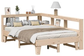 vidaXL Κρεβάτι Βιβλιοθήκη Χωρίς Στρώμα 140x190 εκ Μασίφ Ξύλο Πεύκου