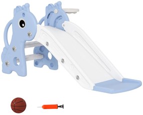 AIYAPLAY 3-σε-1 Παιδική Τσουλήθρα, Σχέδιο Καμηλοπάρδαλης, Καλάθι Μπάσκετ, Μπάλα, Μπλε