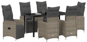vidaXL Σέτ φαγητού για κήπο με μαξιλάρι 7 pcs Γκρι Πολυ ράταν