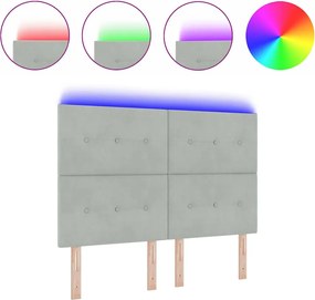 vidaXL LED κεφαλάρι με LED ταινίες φωτός Ανοιχτό γκρι 144 cm Βελούδο