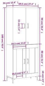 Ντουλάπι Καφέ Δρυς 69,5 x 34 x 180 εκ. από Επεξεργασμένο Ξύλο - Καφέ