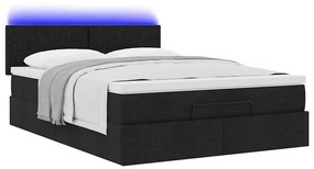 vidaXL Οθωμανικό κρεβάτι με στρώμα &amp; LEDs Μαύρο 140x200 cm Ύφασμα