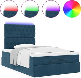 vidaXL Οθωμανικό κρεβάτι με στρώματα &amp; LEDs Σκούρο μπλε Βελούδο