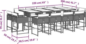 vidaXL Σετ Τραπεζαρίας Κήπου 13 τεμ. Μπεζ Συνθ. Ρατάν με Μαξιλάρια