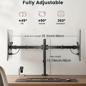 Βάση Γραφείου με Βραχίονα για 2 Οθόνες 15" έως 33" και έως 8kg