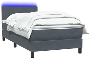 vidaXL Κρεβάτι Boxspring με Στρώμα &amp; LED Σκούρο Γκρι 100x210 εκ. Βελούδινο