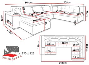 Γωνιακός Καναπές Comfivo 114, Λειτουργία ύπνου, Αποθηκευτικός χώρος, 348x205x76cm, 160 kg, Πόδια: Πλαστική ύλη | Epipla1.gr