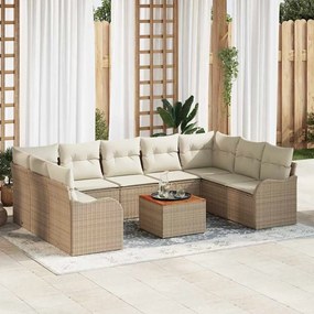 vidaXL Σετ Καναπέ Κήπου 10 pcs Μπεζ Πολυ ράταν