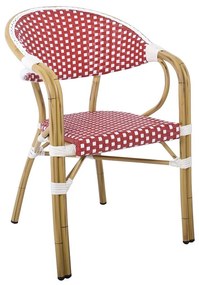 PARIS Πολυθρόνα Bistro Αλουμίνιο Φυσικό, Wicker Άσπρο - Κόκκινο, Στοιβαζόμενη 57x59x84cm Ε258,4