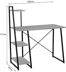 Γραφείο Deckstor με Ραφιέρα Oak &amp; Μαύρο Μεταλλικό Πόδι 102x50x117 εκ. 102x50x117 εκ.