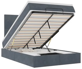 vidaXL Οθωμανικό κρεβάτι με στρώματα & LEDs Σκούρο γκρι Βελούδο