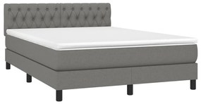 vidaXL Κρεβάτι Boxspring με Στρώμα &amp; LED Σκ.Γκρι 140x200 εκ Υφασμάτινο