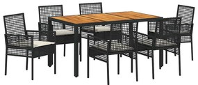 vidaXL Σέτ φαγητού για κήπο 7 pcs Μαύρο συνθετικό ρατάν