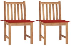 Καρέκλες Κήπου 2 τεμ. από Μασίφ Ξύλο Teak με Μαξιλάρια - Κόκκινο