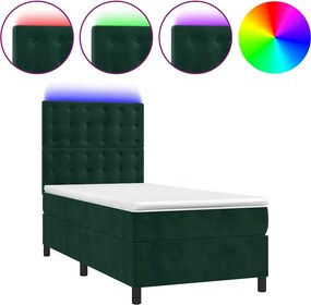 vidaXL Κρεβάτι Boxspring με Στρώμα &amp; LED Σκ. Πράσινο 80x200 εκ Βελούδο