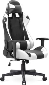 Καρέκλα γραφείου Gaming Alonso Megapap από τεχνόδερμα χρώμα λευκό - μαύρο 67x70x125/135 εκ.