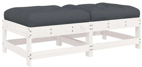 vidaXL Υποπόδια Κήπου με Μαξιλάρια 2 τεμ. Λευκά από Μασίφ Ξύλο Πεύκου