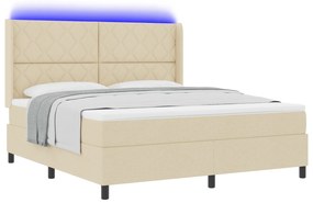 vidaXL Κρεβάτι Box Spring με Στρώμα & LED Κρεμ 180x200 εκ. Υφάσματος