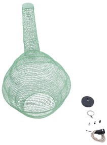 GloboStar® KENTUCKY 01885 Vintage Κρεμαστό Φωτιστικό Οροφής Μονόφωτο 1 x E27 AC220-240V IP20 - Φ60 x Υ90cm - Τιρκουάζ Μεταλλικό Πλέγμα - 5 Χρόνια Εγγύηση