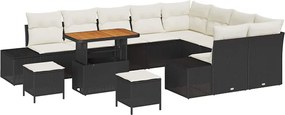 vidaXL Σετ Καναπέ Κήπου με μαξιλάρι 12 pcs Μαύρο Πολυ ράταν
