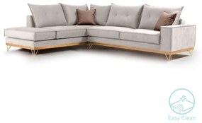 Γωνιακός καναπές δεξιά γωνία Luxury II pakoworld ύφασμα cream-mocha 290x235x95εκ - 168-000016