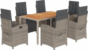 vidaXL Σετ Τραπεζαρίας Κήπου 7 τεμ. Γκρι Συνθ. Ρατάν με Μαξιλάρια