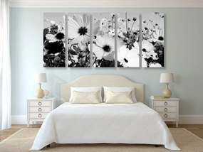 Ανοιξιάτικα λουλούδια λιβαδιών με 5 μέρη εικόνα σε μαύρο & άσπρο