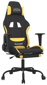vidaXL Καρέκλα Μασάζ Gaming Μαύρη/Κίτρινο Ύφασμα με Υποπόδιο