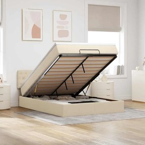 vidaXL Οθωμανικό κρεβάτι με στρώμα &amp; LEDs Cream 140x190cm Ύφασμα