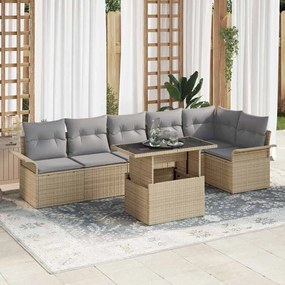 vidaXL Σετ Καναπέ Κήπου με μαξιλάρι 7 pcs Μπεζ Πολυ ράταν