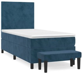 Κρεβάτι Boxspring με Στρώμα Σκούρο Μπλε 90x190 εκ. Βελούδινο   - Μπλε