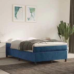 Κρεβάτι Boxspring με Στρώμα Σκούρο Μπλε 120x200 εκ. Βελούδινο