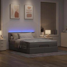 VidaXL Οθωμανικό κρεβάτι με στρώμα & LEDs Taupe 140x200 cm Ύφασμα