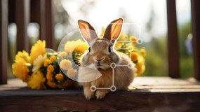 Intra Συλλεκτικό Ξύλινο Παζλ Plywood  4mm - Καφέ λαγουδάκι με κίτρινα λουλούδια στη φύση Σε Ξύλινο Κουτί - Διαστάσεις: 10x10 cm – 25 κομμάτια