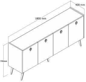 Μπουφές Jeslie pakoworld μελαμίνης oak-ανθρακί 180x40x79εκ