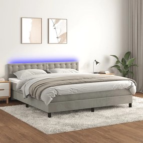 vidaXL Κρεβάτι Boxspring με Στρώμα & LED Αν.Γκρι 180x200 εκ. Βελούδινο