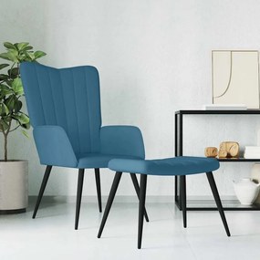 vidaXL Πολυθρόνα Relax Μπλε Βελούδινη με Σκαμπό