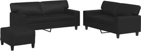 vidaXL Σετ Σαλονιού 3 Τεμαχίων Μαύρο από Συνθετικό Δέρμα