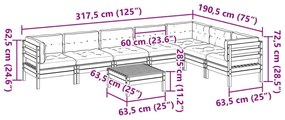 Σαλόνι Κήπου Σετ 8 τεμ με Μαξιλάρια από Εμποτισμένο Ξύλο Πεύκου - Καφέ