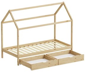 Παιδικό κρεβάτι Mellin τ.Montessori με 2 συρτάρια pakoworld ξύλο πεύκου σε φυσική απόχρωση 90x190εκ