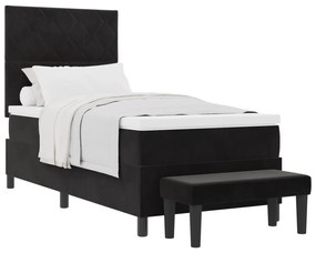 vidaXL Κρεβάτι με κουτί και στρώμα & πάγκο μαύρο 90x190 εκ. βελούδο