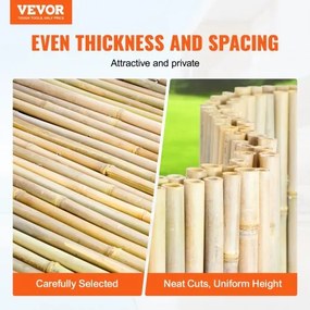 VEVOR Natural Rolled Bamboo Fence Bamboo Panel 6 ft H x 8 ft L x 0.75 in D.