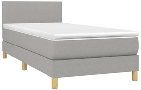 vidaXL Κρεβάτι Boxspring με Στρώμα &amp; LED Αν.Γκρι 90x200 εκ. Υφασμάτινο