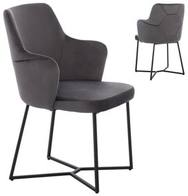 ARMCHAIR “TRIANA”  GREY VELVET WITH BLACK METAL LEGS 57x62x87H CM.