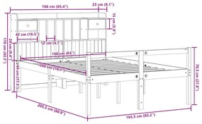 Κρεβάτι Βιβλιοθήκη Χωρίς Στρώμα 160x200 εκ Μασίφ Ξύλο Πεύκου - Καφέ