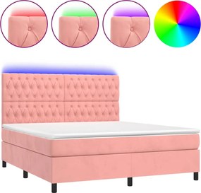 vidaXL Κρεβάτι Boxspring με Στρώμα &amp; LED Ροζ 160x200 εκ. Βελούδινο