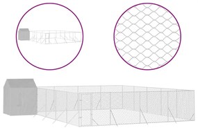 vidaXL Κλουβί Σκύλου Εξ. Χώρου με Οροφή Ασημί 10x10x2,5 μ Γαλβ. Ατσάλι