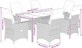 vidaXL Σετ Τραπεζαρίας Κήπου 7 τεμ. Γκρι Συνθ. Ρατάν με Μαξιλάρια