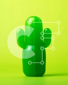 Intra Συλλεκτικό Ξύλινο Παζλ Plywood 4mm - Πράσινο ειδώλιο κάκτου σε πορτοκαλί φόντο Σε Ξύλινο Κουτί - Διαστάσεις: 10x10 cm – 25 κομμάτια